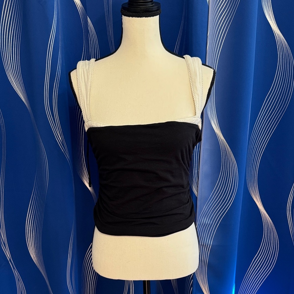 Free People Black and Cream Tank Top